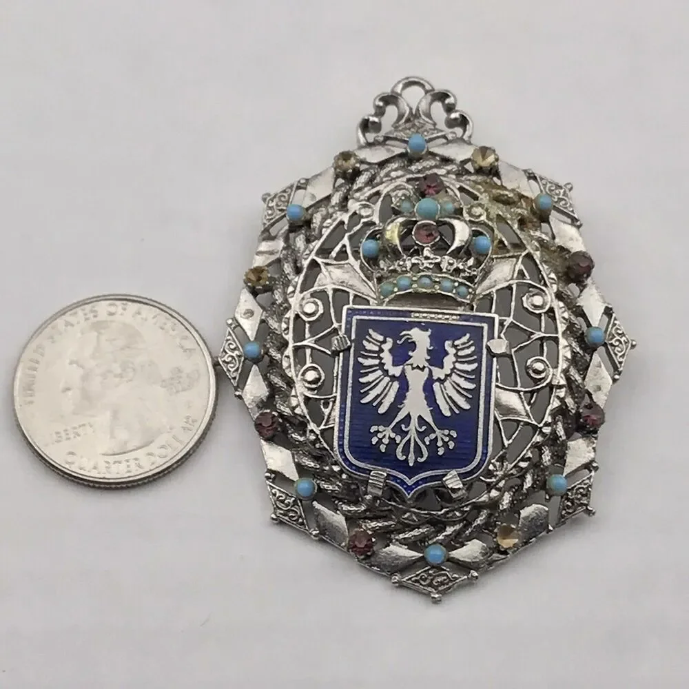 Crest Crown Eagle Vintage Pin Brooch Missing  A Few Stones